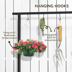 Outsunny 3 Tiered Plant Stand with Hanging Hooks, Flower Rack Shelf for Indoor Outdoor Porch Balcony Living Room Bedroom