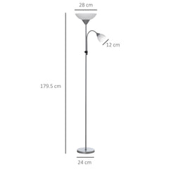 HOMCOM Modern Floor Lamp, Uplighter 2-Light Tall Standing Lamp with Adjustable Heads, for Living Room, Bedroom, Office