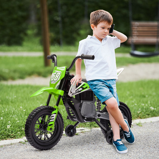 AIYAPLAY 12V Kids Electric Motorbike, Kids Electric Ride on motorcycle w/ Twist Grip Throttle, Training Wheels, Green