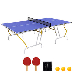 SPORTNOW 9FT Foldable Table Tennis Table, with Cover, Net, Paddles, Balls - Blue