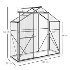 Outsunny 6 x 2.5ft Polycarbonate Greenhouse Walk-In Green House with Rain Gutter, Sliding Door, Window, Foundation, Dark Grey