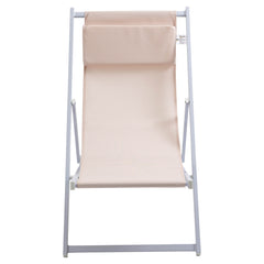 Outsunny Set of 2 Folding Garden Beach Aluminium Frame Deck Chairs Deckchairs Seaside Folding Garden Patio Lounger, Beige