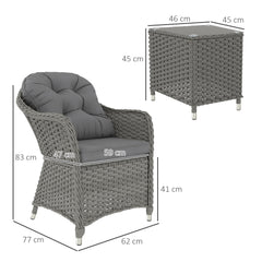 Outsunny Three-Piece Super Padded Rattan Set - Light Grey