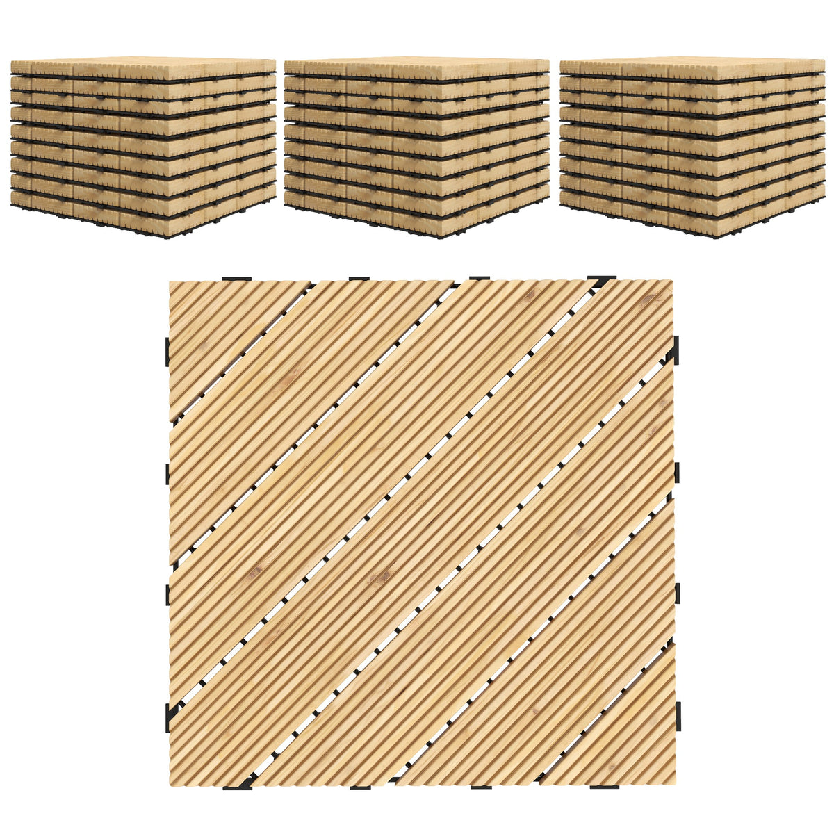 Outsunny 27 Pcs Wooden Interlocking Decking Tiles, 30 x 30 cm Anti-slip Outdoor Flooring Tiles, 0.81√£≈Ω¬° per Pack, All Weather Use for Patio, Balcony, Terrace, Hot Tub, Yellow