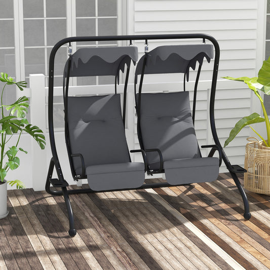 Outsunny Two-Seat Garden Swing Chair, with Protective Canopy - Grey