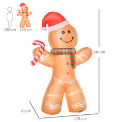 HOMCOM 8ft Christmas Inflatable Gingerbread Man, Lighted Blow Up Yard Decor Indoor Outdoor Garden Lawn Party Prop