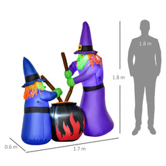 HOMCOM 1.8m Inflatable Halloween Lawn Decoration with LED Witches Around A Black Cauldron Outdoor Air Blown Holiday D√É¬©cor