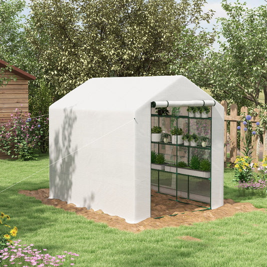 Outsunny 8 x 6ft Walk-In Greenhouse, with Shelves - White