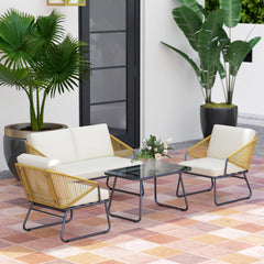 Outsunny Four-Piece Rattan Strong Panel Outdoor Sofa Set - Natural