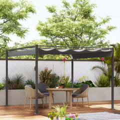 Outsunny 3 x 3(m) Garden Pergola with Retractable Roof and Magnetic Fixture, Outdoor Gazebo Pergola Kit Sun Shade Canopy, UPF30+, Grey