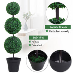 Outsunny Set of 2 Artificial Boxwood Ball Topiary Trees Potted Decorative Plant Outdoor and Indoor D√É¬©cor (112cm)