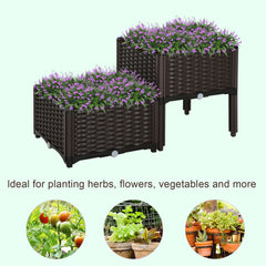 Outsunny Set of 2 26L Garden Raised Bed Elevated Patio Flower Plant Planter Box PP Vegetables Planting Container, Brown