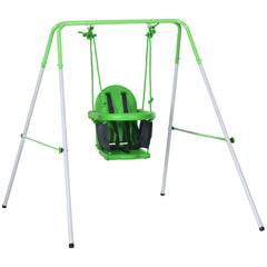 Outsunny Kids Swing, Steel Nursery Swing, with Seatbelt, High Support Back, Front Guard, for Ages 6-36 Months - Green