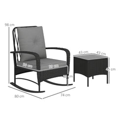 Outsunny Three-Piece Rocking Chair Rattan Bistro Set - Black