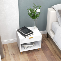 HOMCOM Elegant Bedside Table, with Drawer and Shelf - White/Gold Tone