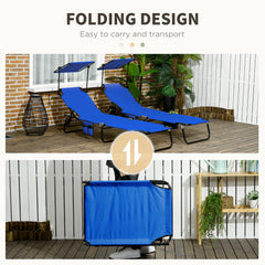 Outsunny Set of Two Folding Sun Loungers, with Adjustable Backs and Sun Canopies - Blue