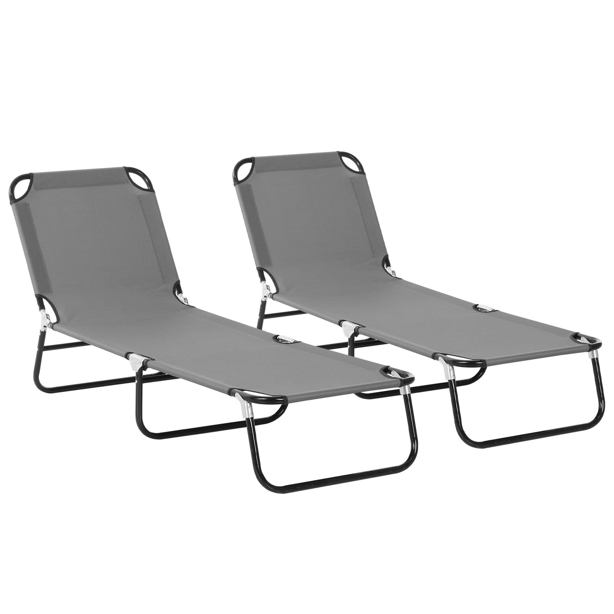 Outsunny 2 Piece Foldable Sun Loungers with 5-Position Adjustable Backrest, Outdoor Portable Recliner Chaise Lounge Chairs with Breathable Mesh Fabric, Grey