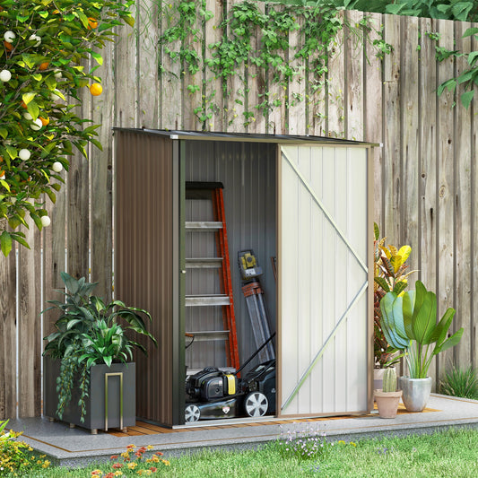 Outsunny 5.3 x 3.1ft Corrugated Steel Garden Shed - Brown