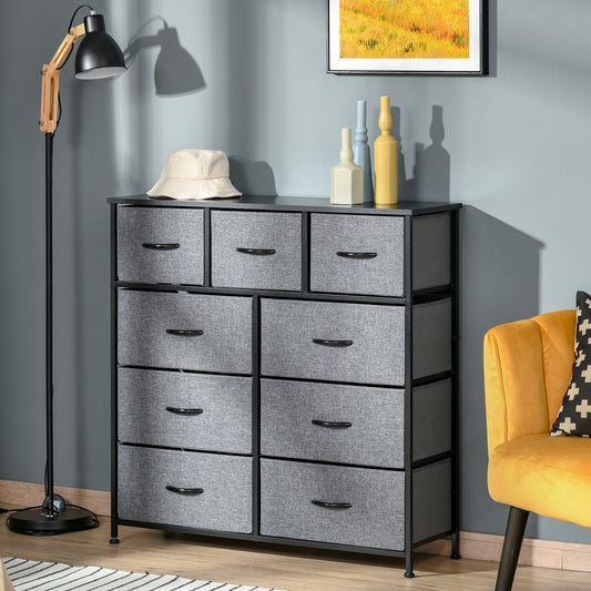 HOMCOM Nine Drawer Fabric Dresser - Grey