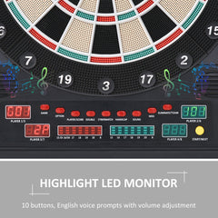 HOMCOM Electronic Dartboard Set, 27 Games Modes and 202 Variations, LED & 12 Soft Tip Darts and Cabinet to Storage, Ready-to-Play Multi-Game Option Darts Machine