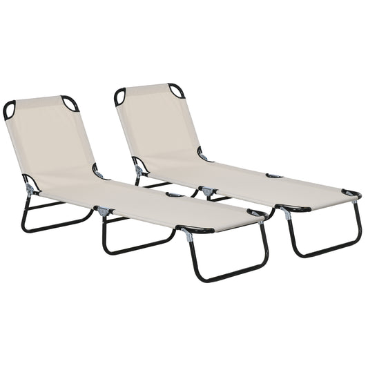 Outsunny Garden Sun Lounger, with Five-Position Back - Cream White