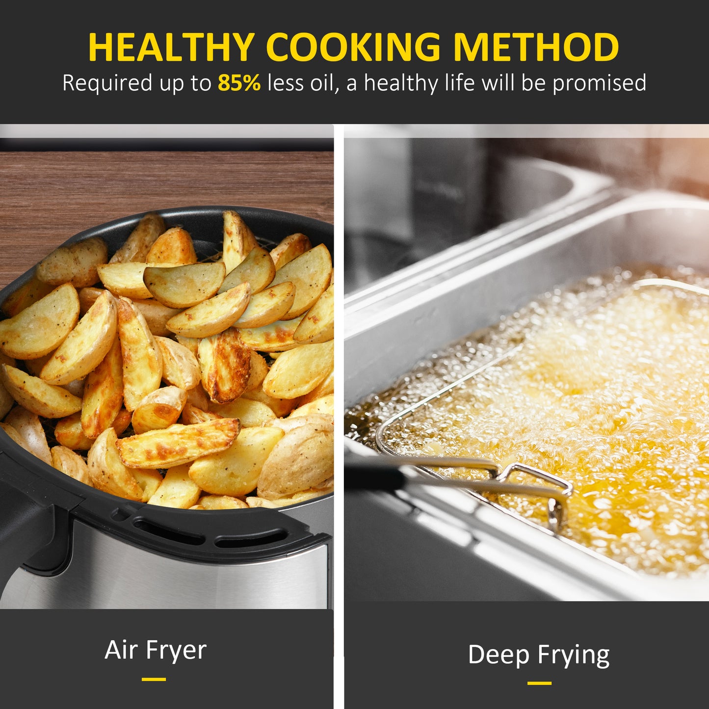 HOMCOM 6.5L Single Basket Air Fryer, 80-200√Ç¬∞C Temperature, Black and Gold Tone