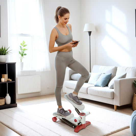 جهاز SPORTNOW Mini Stepper، جهاز تمارين صغير الحجم للتمرين في المنزل مع شاشة LCD ودواسات غير قابلة للانزلاق، رمادي