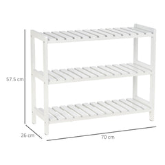 HOMCOM 3-Tier Shoe Rack Wood Frame Slatted Shelves Spacious Open Hygienic Storage Home Hallway Furniture Family Guests 70L x 26W x 57.5H cm - White