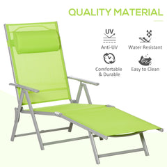 Outsunny Folding Sun Lounger, Outdoor Chaise Lounge Recliner with Pillow and 7 Adjustable Backrest for Lawn, Garden