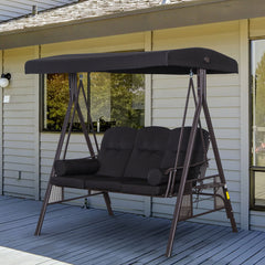 Outsunny Swing Chair Hammock Chair 3 Seater Canopy Cushion Shelter Outdoor Bench Black