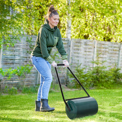 Outsunny 30 L Heavy Duty Water Or Sand Filled 30cm Garden Steel Lawn Roller Drum - Dark Green