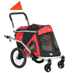 PawHut 2 in 1 Aluminium Foldable Dog Bike Trailer, Pet Stroller, for Medium Dogs - Red