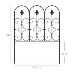 Outsunny Decorative Garden Fencing, 5PCs Outdoor Picket Fence Panels, Rustproof Metal Wire Landscape Flower Bed Border Edging Animal Barrier, Black