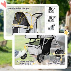 PawHut Pet Stroller for Small Miniature Dogs Cats Foldable Travel Carriage with Wheels Zipper Entry Cup Holder Storage Basket Grey