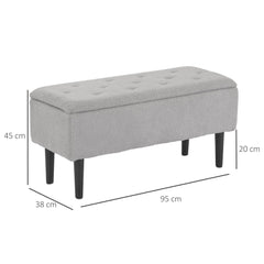 HOMCOM 47L Storage Ottoman, End of Bed Bench with Wooden Legs, Fabric Footstool for Living Room, Bedroom, 95 x 38 x 45cm, Grey