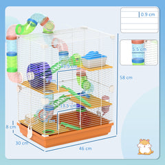 PawHut 5 Tier Hamster Cage Carrier Habitat w/ Exercise Wheels, Tunnel, Orange