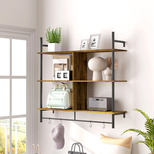 HOMCOM Three-Tier Floating Shelf - Brown/Black