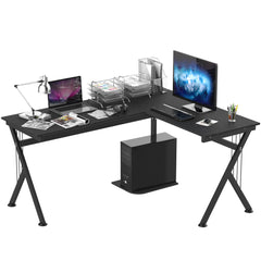 HOMCOM L Shaped Gaming Desk, 155 x 130cm Corner Computer Desk with CPU Stand for Home Office, Study Workstation, Black