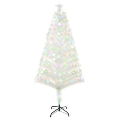 HOMCOM 5 Feet Prelit Artificial Christmas Tree with Fiber Optic LED Light, Holiday Home Xmas Decoration, White