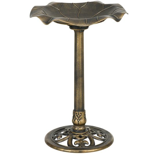 Outsunny 71cm Bird Bath for Garden, Standing Pedestal Birdbath with Lotus Leaf Basin, Vintage Decorative Bird Bath Bowl for Outdoor, Bronze Tone