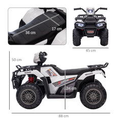 HOMCOM 12V Kids Quad Bike with Forward, Reverse Functions, Ride-On ATV w/ Music, LED, Headlights, for Ages 3-5 Years - White