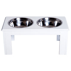 PawHut Raised Dog Feeding Bowls with Stand, Stainless Steel for Medium Dog, 58L x 31W x 25H cm - White