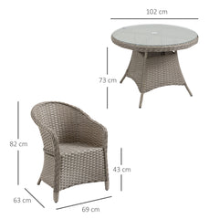 Outsunny 4 Seater Rattan Garden Furniture Set with Cushions, Round PE Rattan Dining Set with Glass-Top Table, Umbrella Hole, Outdoor Garden Table and Chairs, Mixed Grey