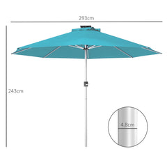 Outsunny 3m Parasol, with Solar-Powered LED Lights - Blue