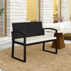 Outsunny Two-Seater Rattan Garden Bench - Beige/Black