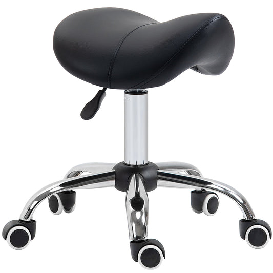 HOMCOM Cosmetic Stool 360√Ç¬∞ Rotate Height Adjustable Salon Massage Spa Chair Hydraulic Rolling Faux Leather Saddle Stool Mobility, Black