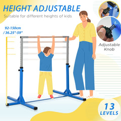 HOMCOM Height Adjustable Gymnastics Horizontal Bar for Kids, Children Junior Kip High Bar Fitness, Blue