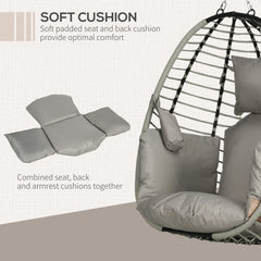 Outsunny Single Rattan Hanging Egg Chair, with Seat Cushion - Grey