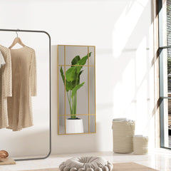 HOMCOM Decorative Grid Wall Mirror, with Back Hooks - Gold Tone