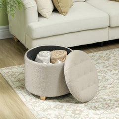 HOMCOM 31.8L Teddy Fleece Storage Ottoman - Cream White